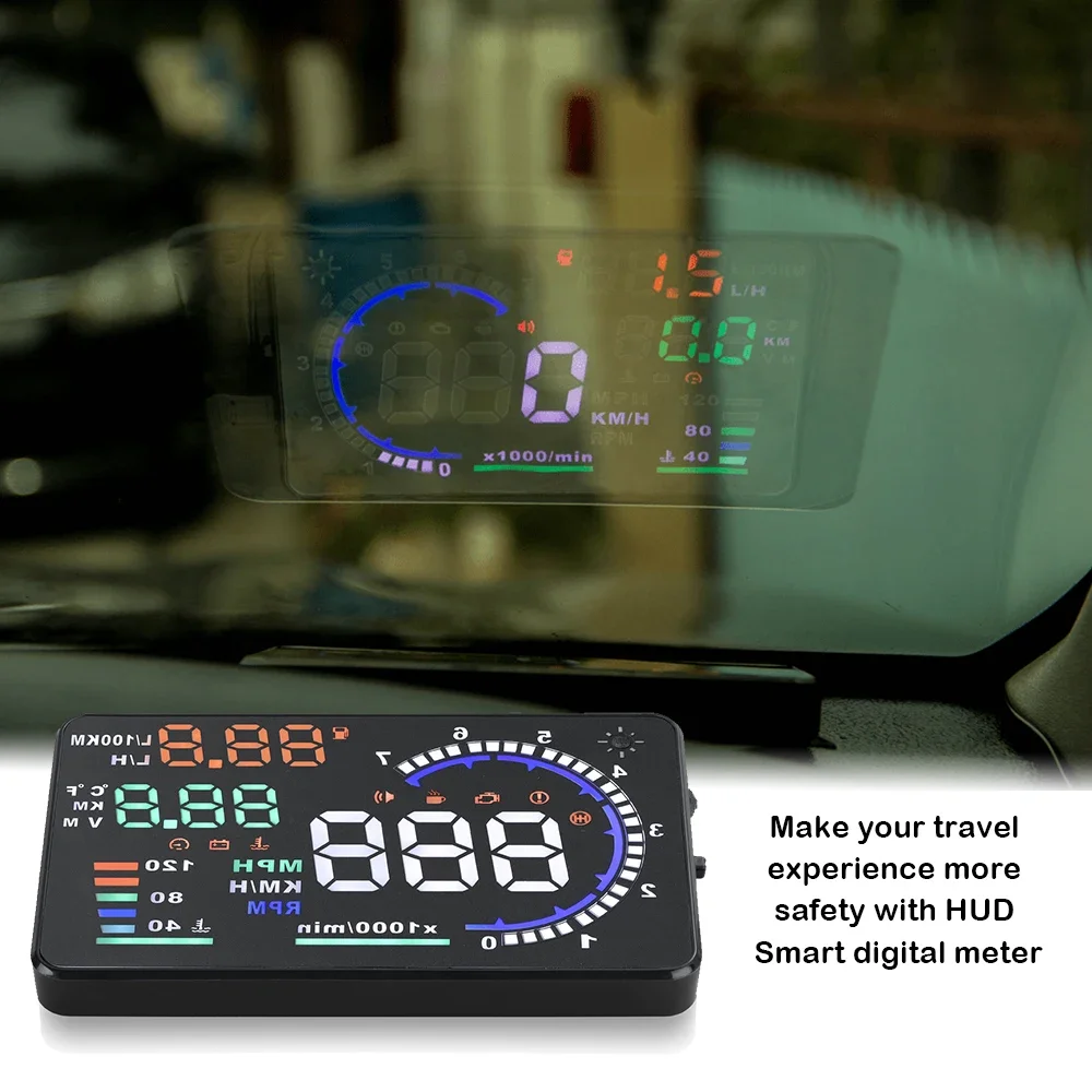 

A8 LED Screen Head Up Display Universal OBD2 Car Diagnostic Tool Digital Speedometer with Overspeed Alarm Windshield Projector