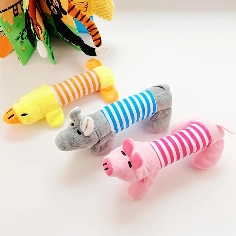 Cute Pet Dog Cat Plush Squeak Sound Dog Toys Funny Fleece Durability Chew Molar Toy Fit for All Pets Elephant Duck Pig