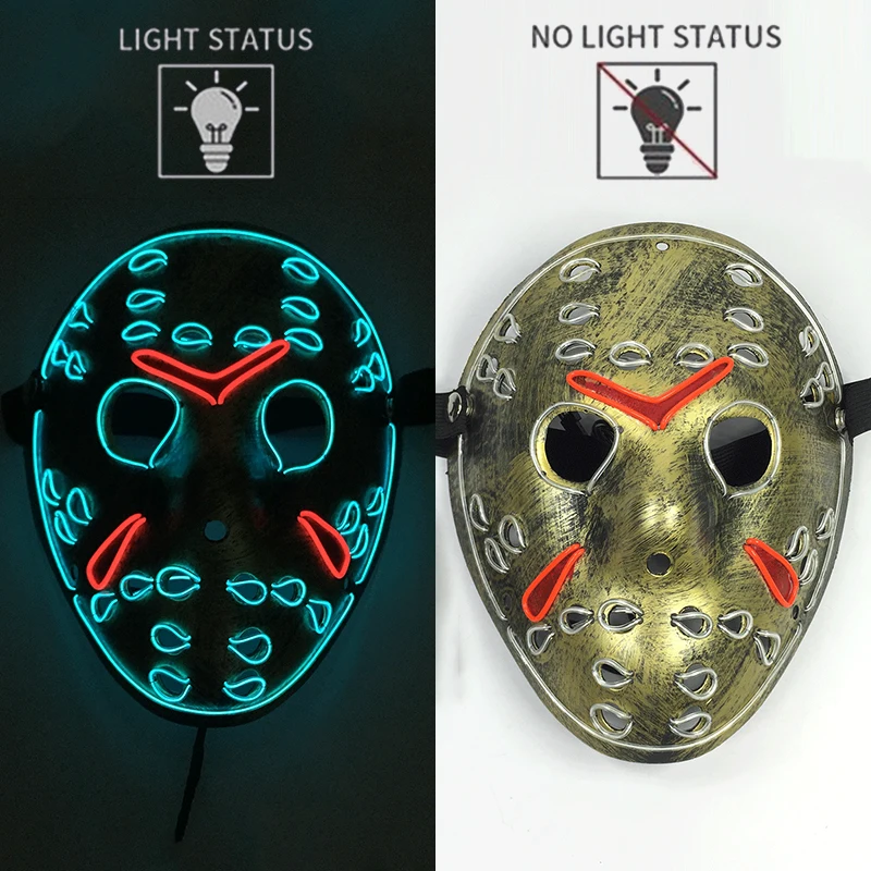 Led Halloween Mask Christmas Carnival Glow In Dark Cosplay Jason Voorhees Mask Luminous Led Movie Theme Night Flashing Face Mask