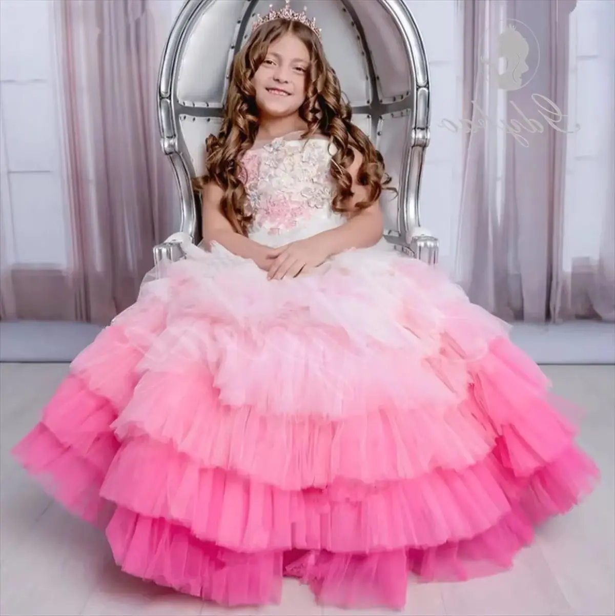 Tiered Ruffles Flower Girl Dresses for Photography, Children's Birthday Gowns Lace Kids Dresses, First Communion Dresses, Luxury