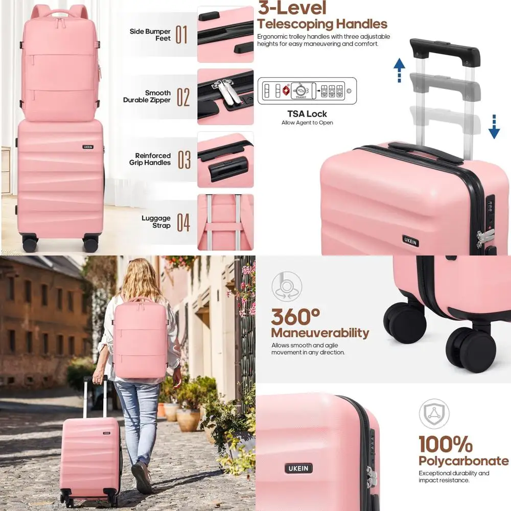

3-Piece Polycarbonate Spinner Luggage Set with TSA Lock, Airline Approved and Backpack Included