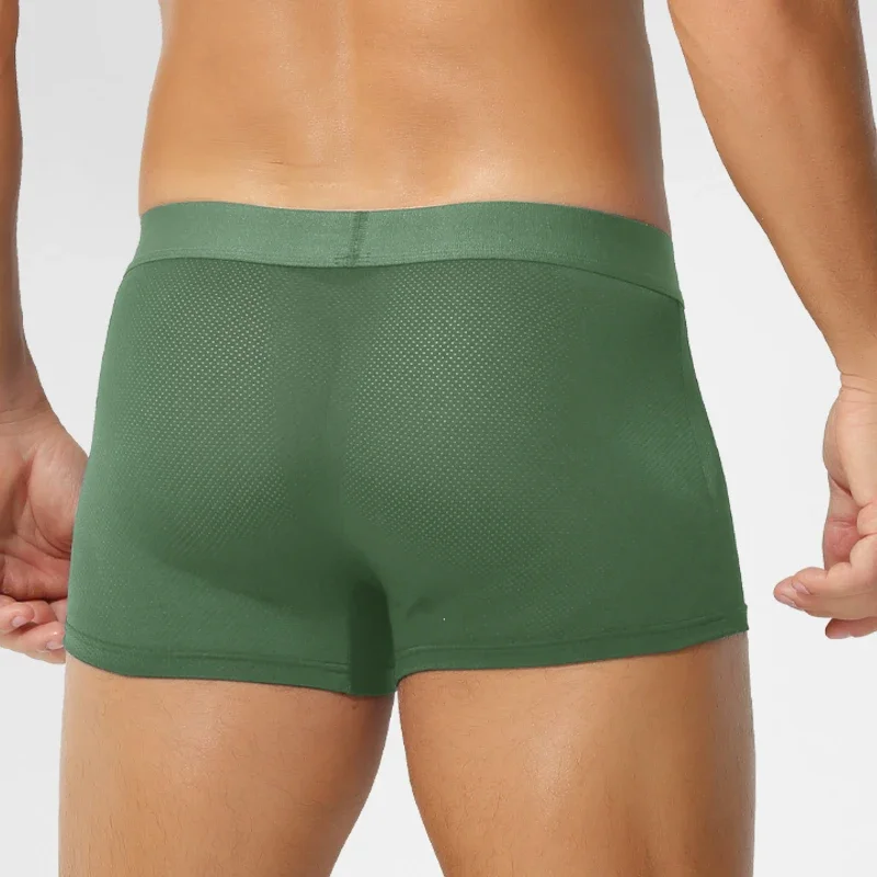 

5pcs Men's ice silk antibacterial underpants, breathable mesh waistband, summer thin flat corner, sexy and comfortable, four-cor