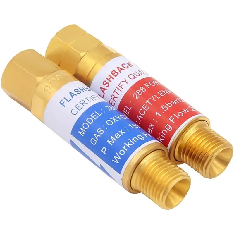 Time Saving 1set/2pcs Oxygen and Acetylene Flashback Preventer Kit, Solid Brass Safety Valve to Prevent Dangerous Operations