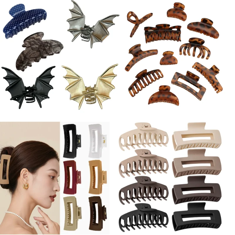 Random Style Hair Claw Clips - Leopard/Bat/Matte Shark Clips, Non-slip Hair Gripper, Random Delivery, Big Discount