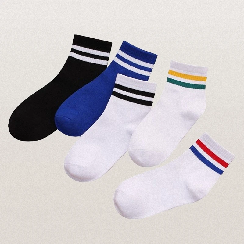 6/12 Pairs 2024 New High Quality Two-bar Striped Mid-tube Casual Socks College Style Sports Leisure Double-bar Women's Socks