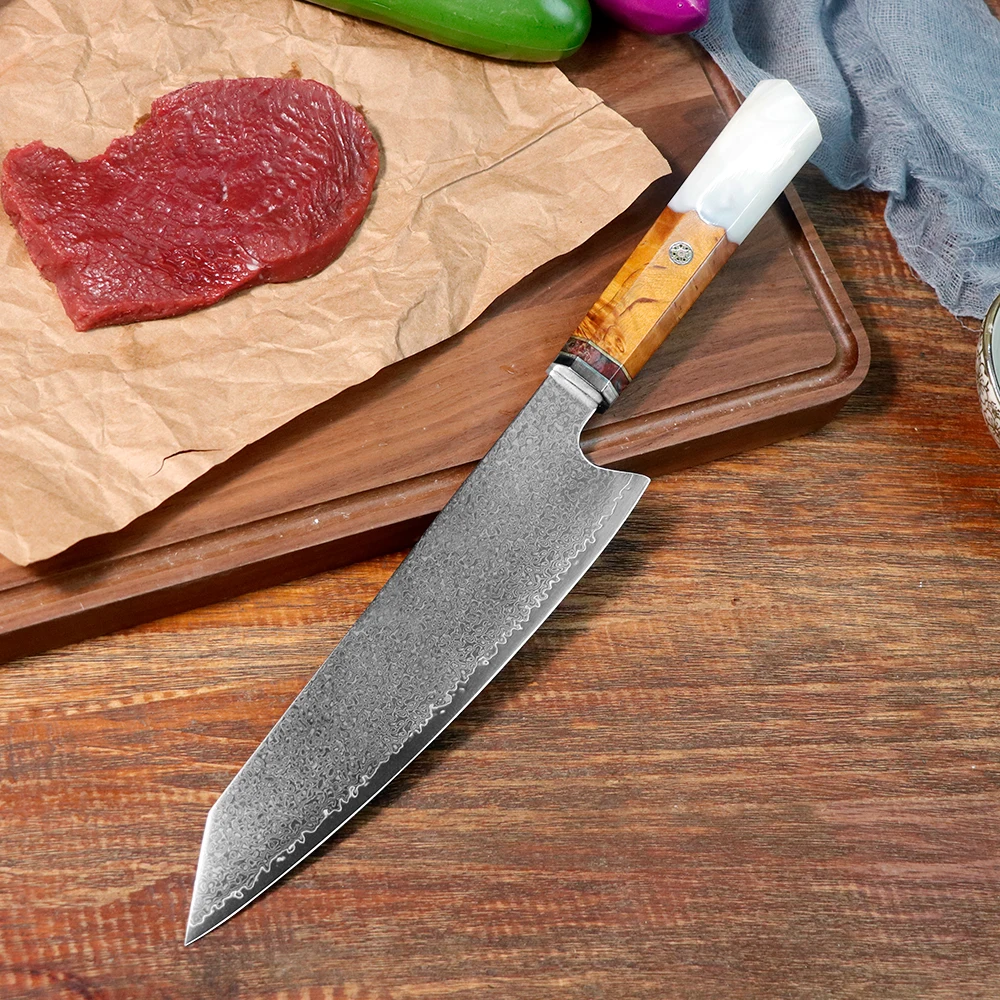 

8-дюймовый 67-слойный нож из дамасской стали 10Cr15CoMoV Kiritsuke, профессиональный поварской нож, сашими, приготовление еды, кухонный инструмент