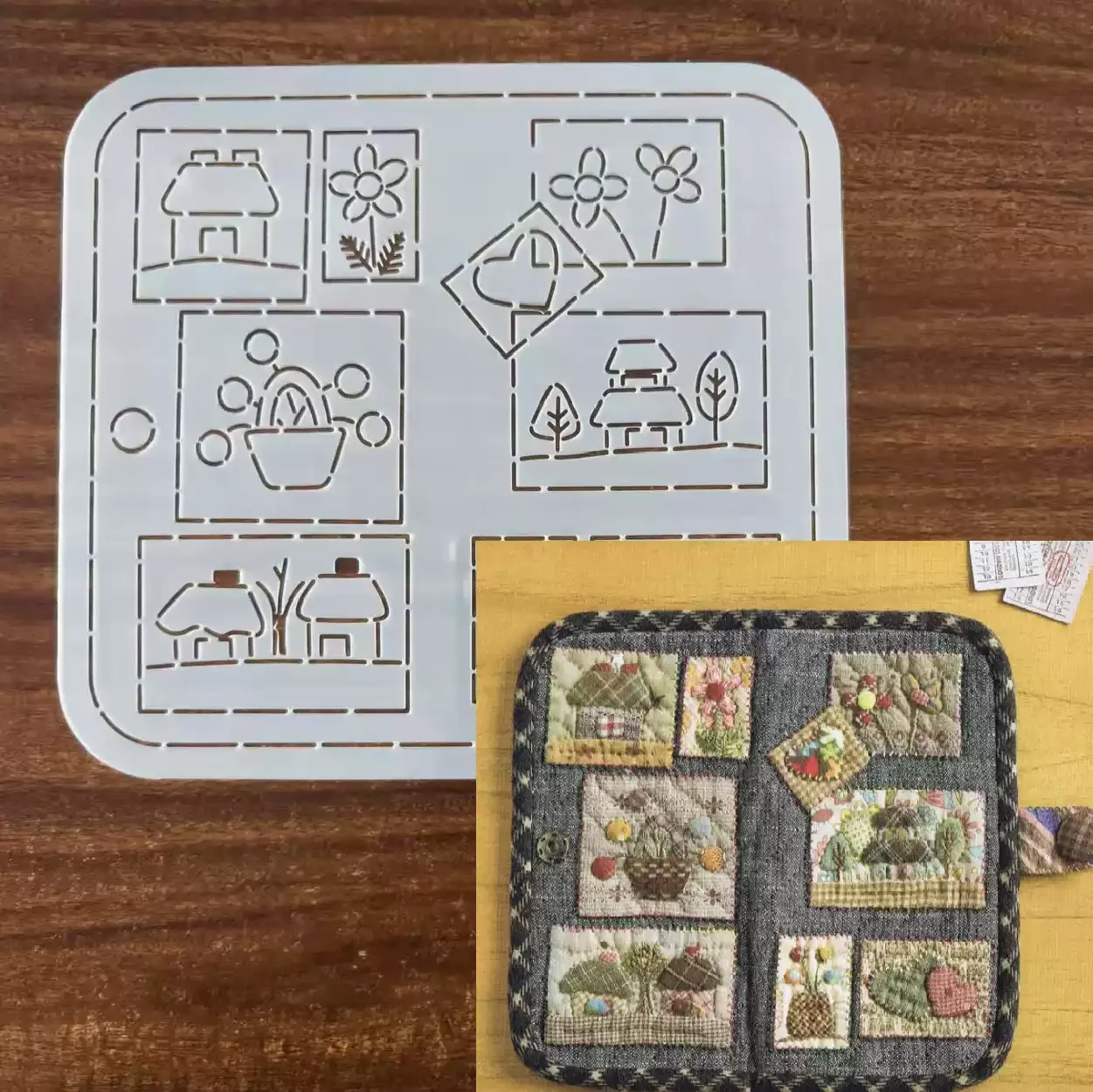 Bag Passport Holder Quilting Template Sashiko Stencil Reusable PET formwork for Embroidery,coaster Fabric Drawing tool