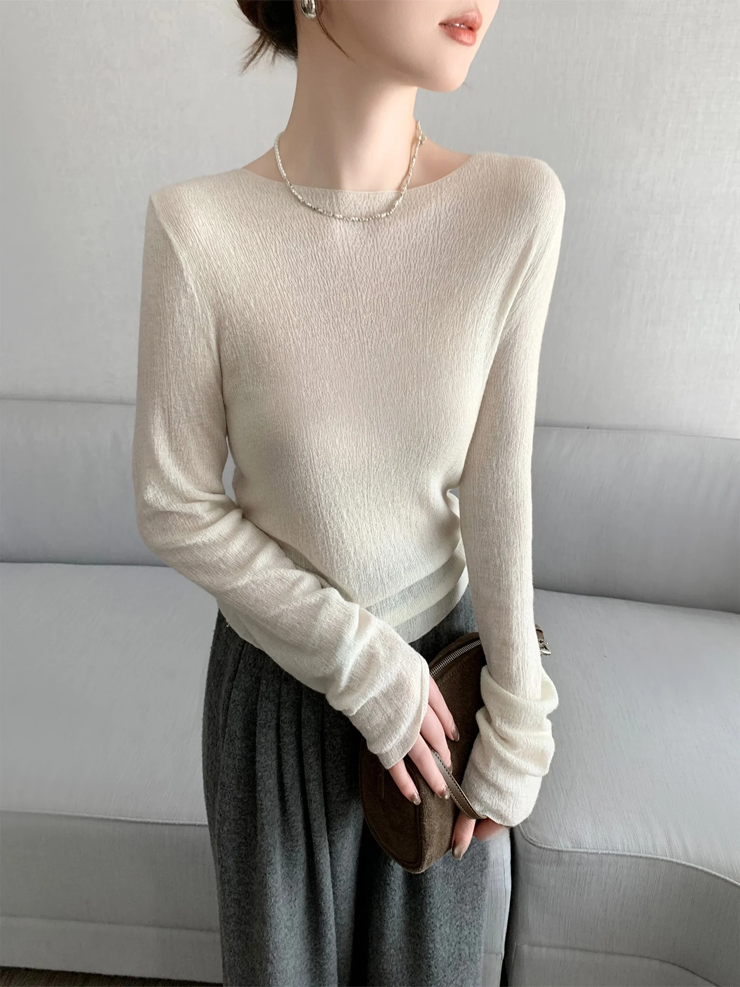 

Женский шерстяной свитер SUSUS с круглым вырезом и длинными рукавами, бежевый, зимний, модный, простой, удобный, для повседневной носки