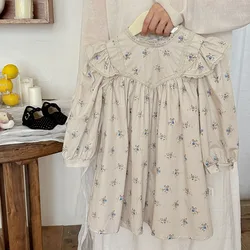 2025 New Spring European American Style 2-7Yrs Girl Party Dress Long Sleeved Cotton Flower Print Kids Princess Dresses