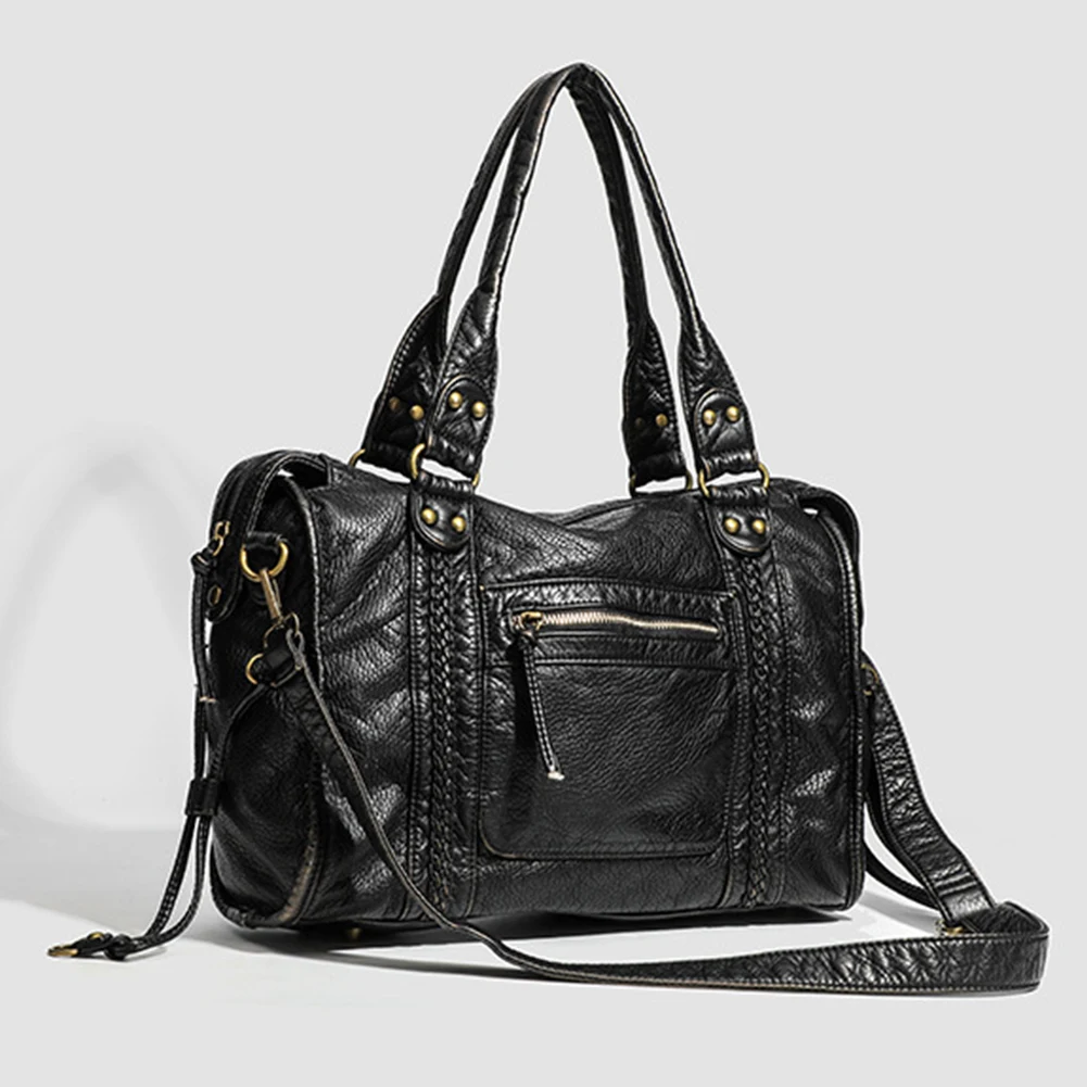 

Leather Retro Shoulder Bag for Women with Pockets Utility Handbags Top Handle Bag Shopper Bag for Work Travel