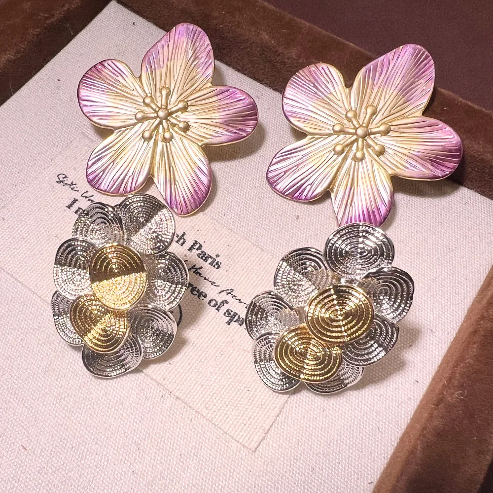 French simple enamel color flower brushed three-dimensional earrings, niche design sense ins cross-border hot-selling versatile