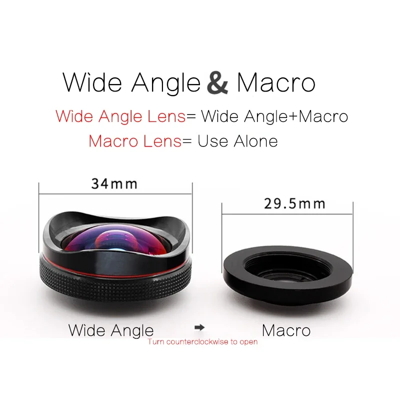 TOKOHANSUN Phone Lens kit 0.6X Super Wide Angle & 15x Super Macro Lens HD Camera Lentes for iPhone 6S 7 Xiaomi Honor Cellphone