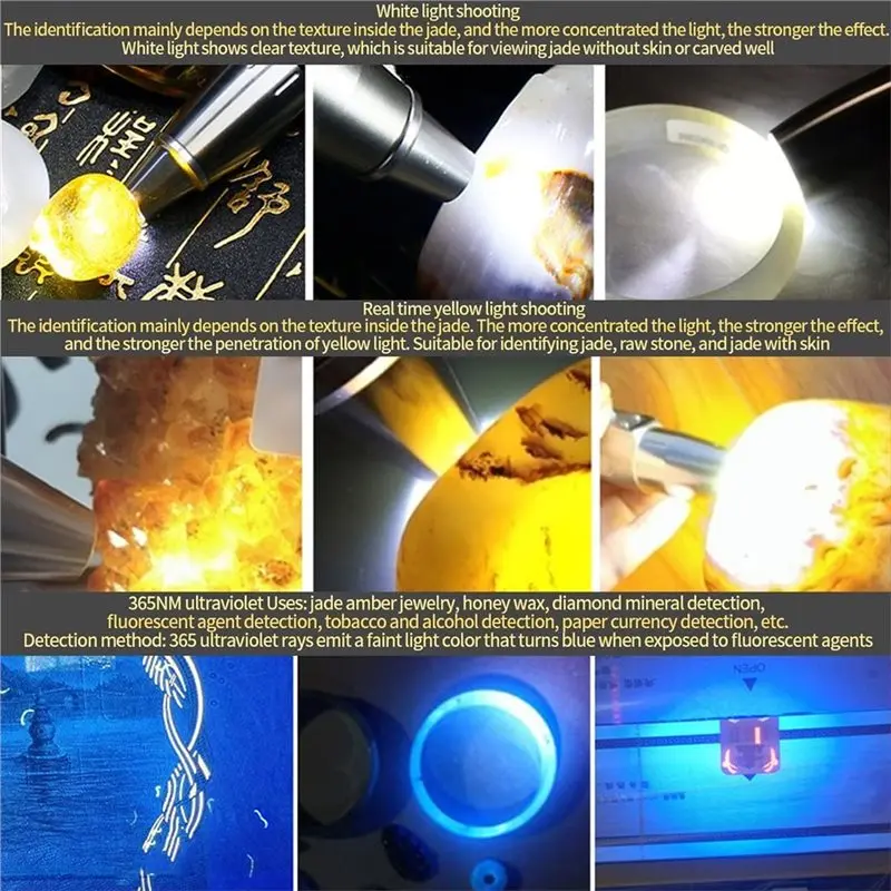 A29F-LED Three Switches Three Light Sources Jade Identification Flashlight Gemstone Mineral Detection 365Nm Ultraviolet