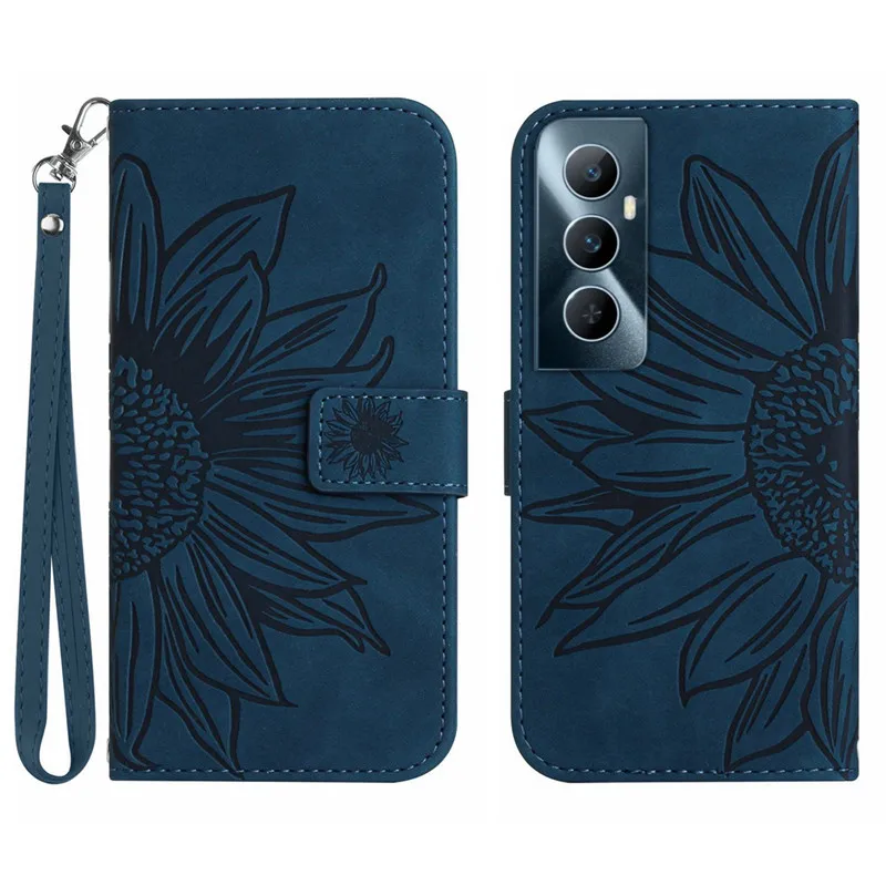 Sun Flower Flip Cover Case on For OPPO Realme C61 C63 C65 4G C67 5G 12X 12 P1 Pro 70 Coque Leather Case Pattern Phone Shell 2024