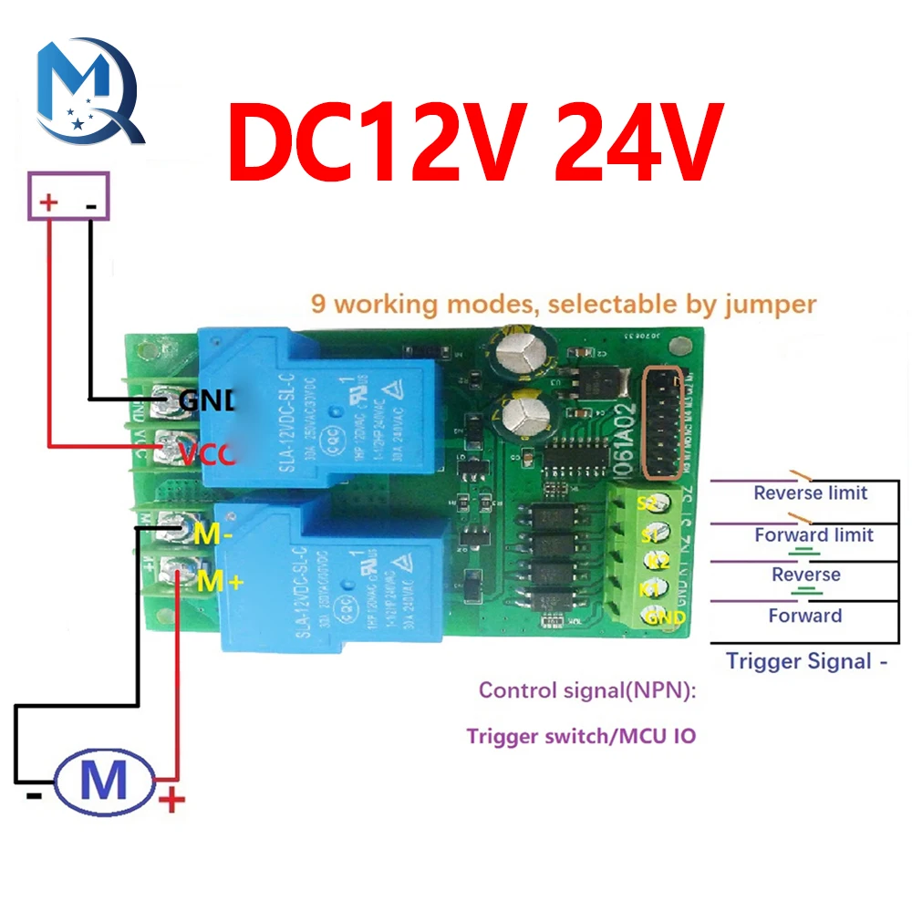 30A 12V 24V DC Motor Controller Relay Board Forward Reverse Control Limit Start Stop Switch for Garage Door Crane Elevator