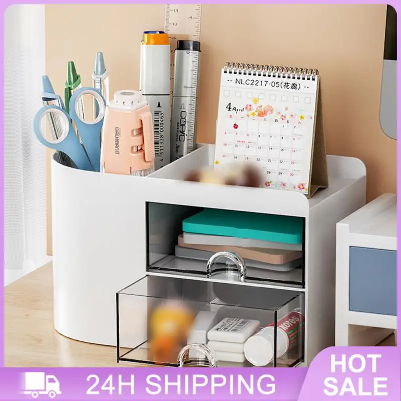 صندوق تخزين درج إبداعي ، زخارف شفافة ، حامل قلم بسيط ، سلة ذات سعة كبيرة ، ديكور سطح المكتب