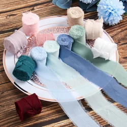 4CM*5M Handmade Frayed Edged Wrinkle Chiffon Silk Ribbon For Wedding Invitation Wrapping Decor Sheer Fringe Craft Bridal Bouquet