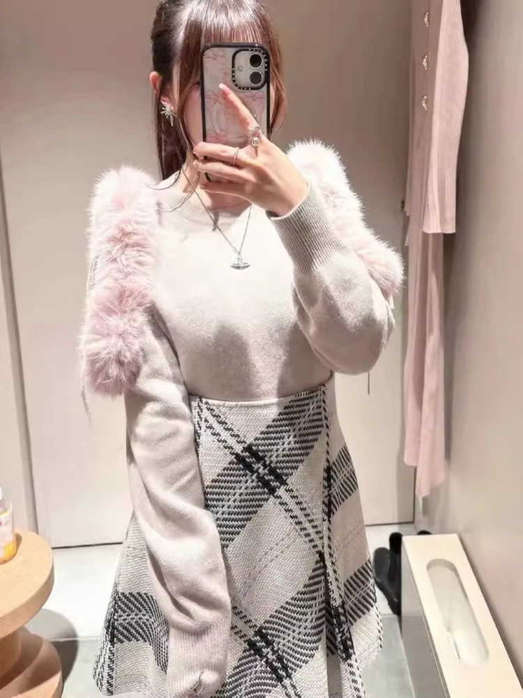 

Sweet Soft round Ne Fluffy Sve oulder Bared Patchwork Knitted Top New Autumn Winter Women's Faion Premium Quali