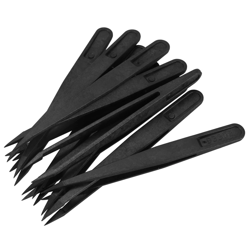 TOP 60 Pcs Black Plastic Tip Head Anti Static Tweezer 12Cm Length