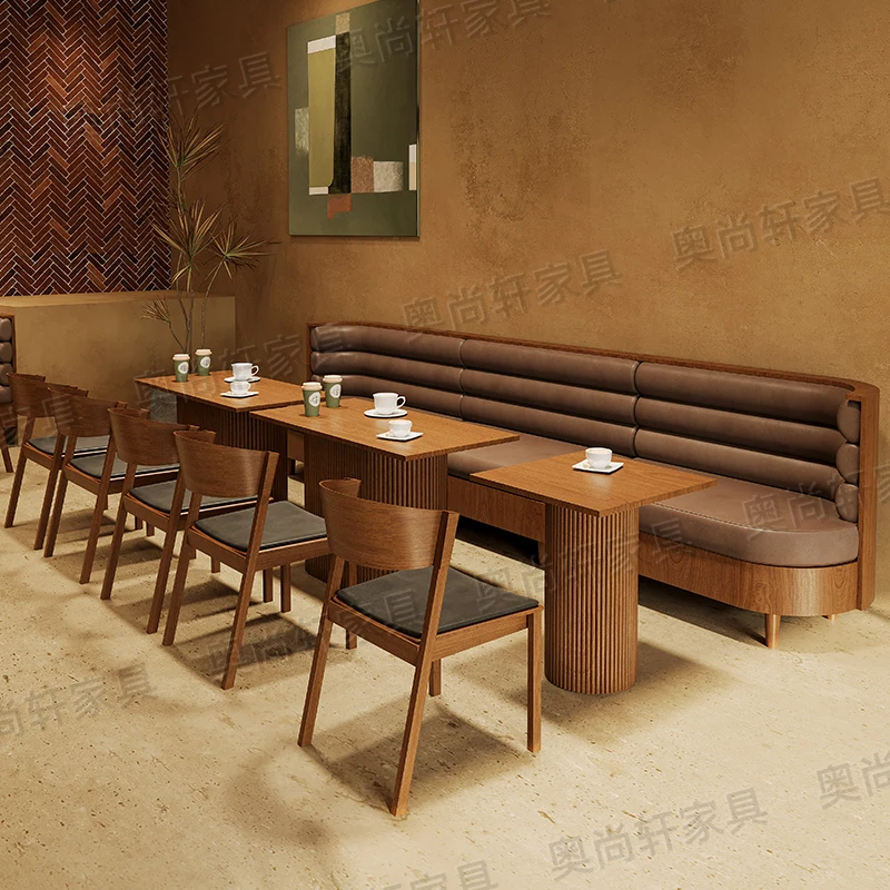 Cafe booth sofa commercial dining table and chairs restaurant bar milk tea shop solid wood leisure reception seat