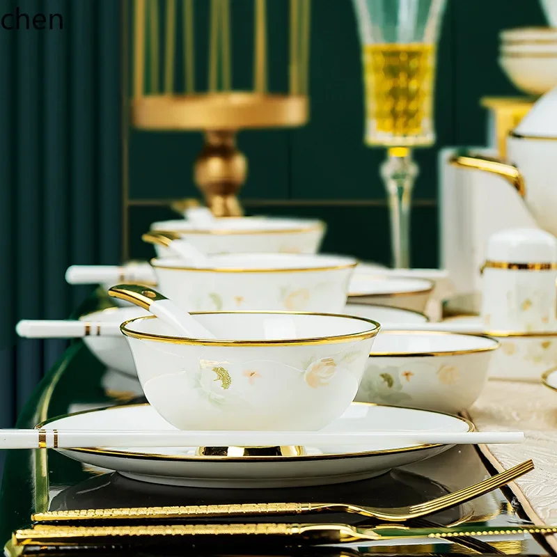 DSA dinnerware set - bone china bowl, plate, and utensil gift set