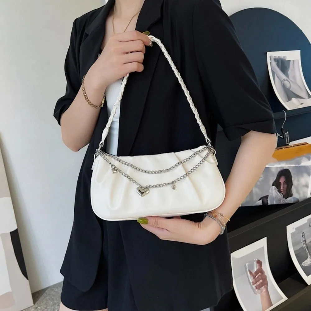 Модная сумка на плечо из искусственной кожи с кисточками и цепочкой, плиссированная милая сумка Y2K подмышки, большая вместительная сумка, квадратная сумка с облаком для девочек