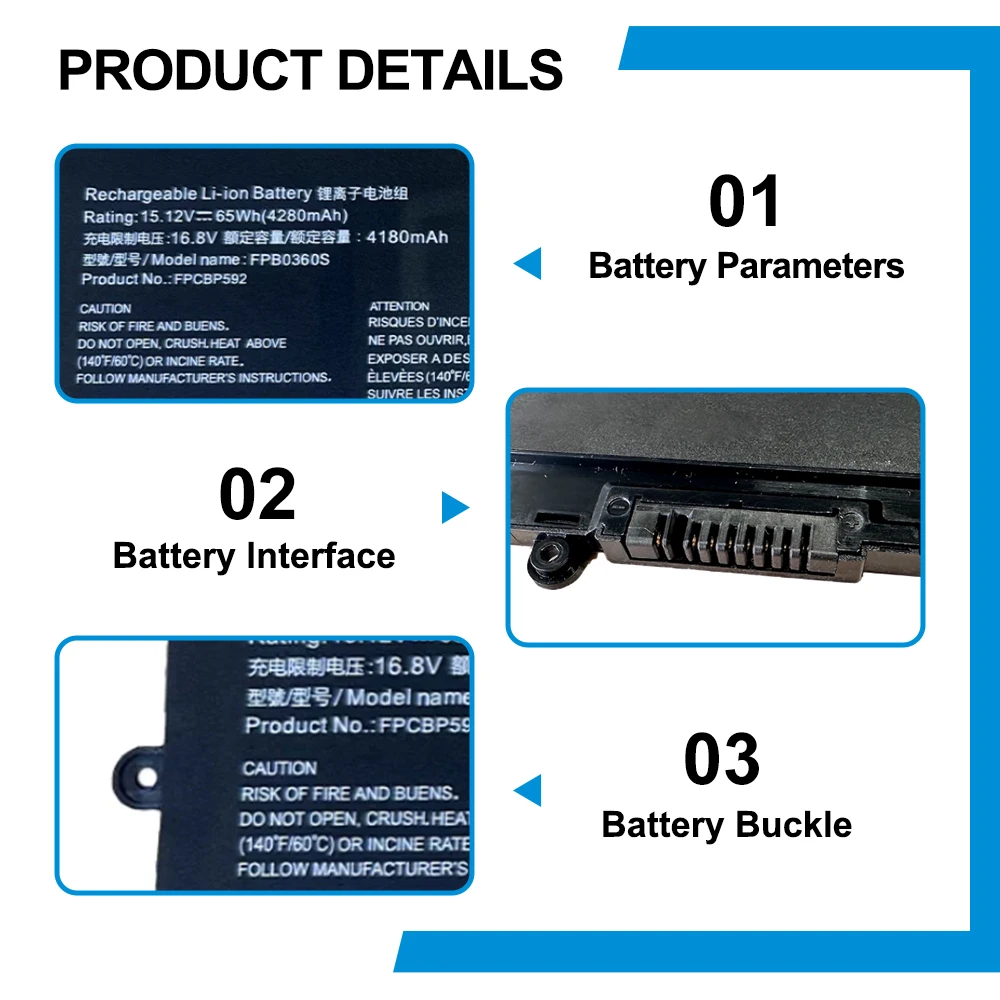 FPCBP592 FPB0360S 15.12V 65WH Zamiennik baterii do laptopa Fujitsu LifeBook E4512 E5512 U7411 U7511 U7512 FMVNBP261 FMVNBP253 — zdjęcie produktu 4