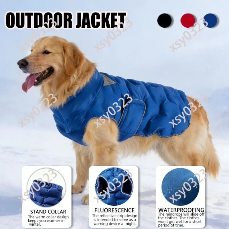 Warm Winter Pet Cotton Coat, Magic Tape Design Two-Leg Apparel for Golden Retriever Labrador Large Breeds