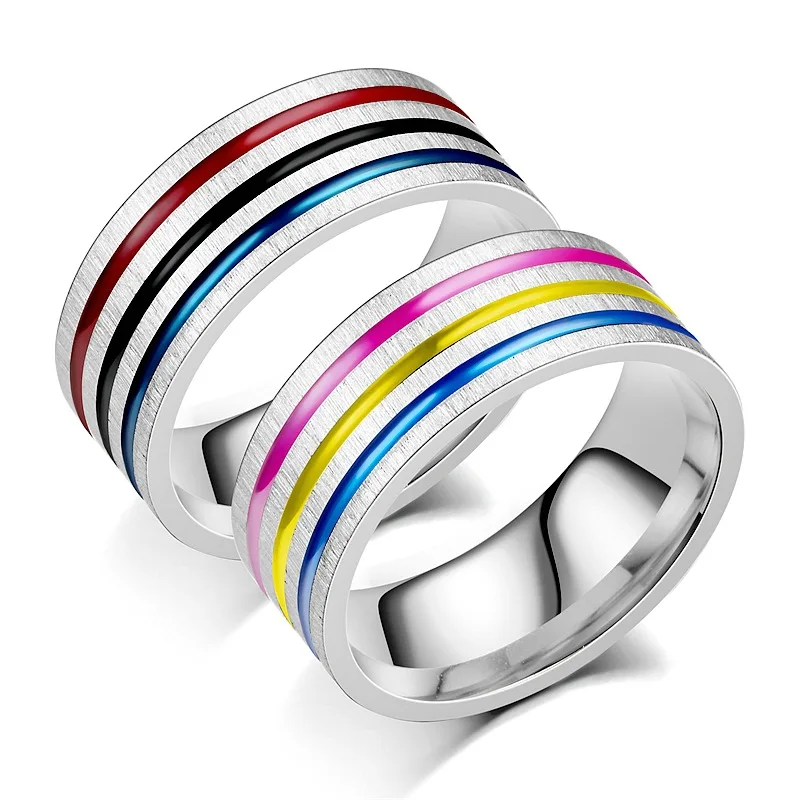 

BAECYT 2024 8mm 316L Stainless Steel Rainbow Pride Couple Rings For Women Men Gay Lesbian LGBT Ring Jewelry Dropshipping