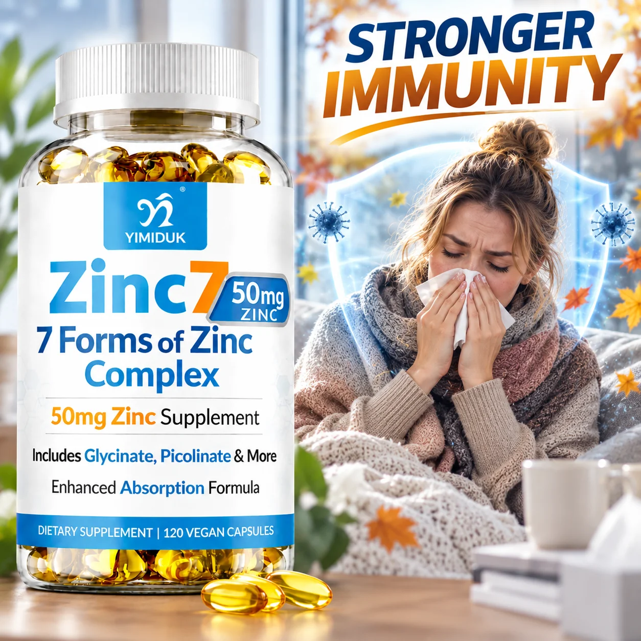 7 Forms Zinc Supplement, Support Metabolism, Immune Defenses for Seasonal Changes, Improve Rough Skin, Control Excess Facial Oil