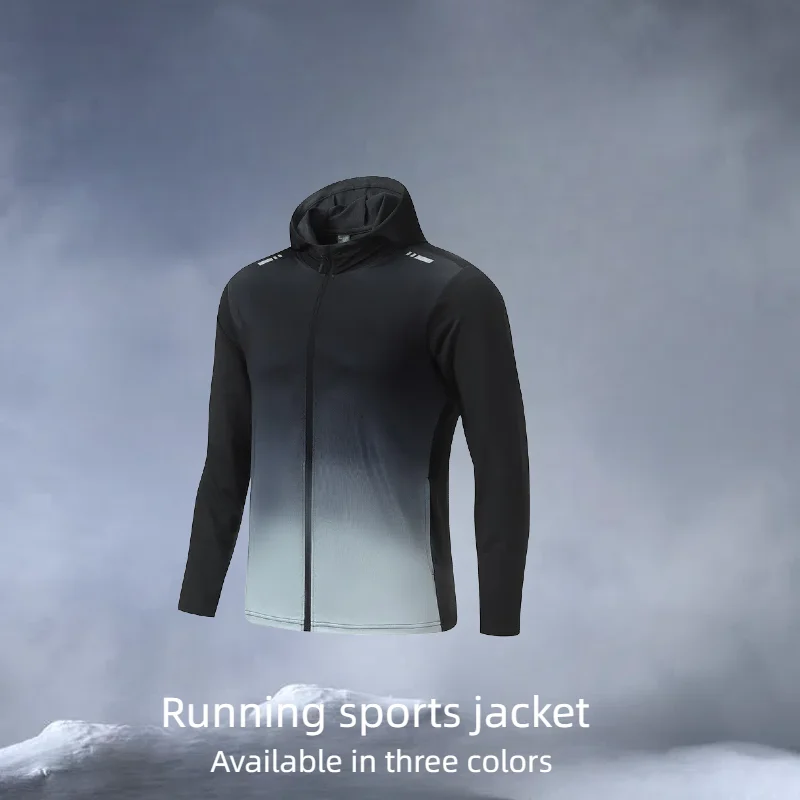 

Spring And Autumn Hooded Zipper Sports Jacket Quick-drying Long-sleeved Tight Men's Running Fitness Clothes
