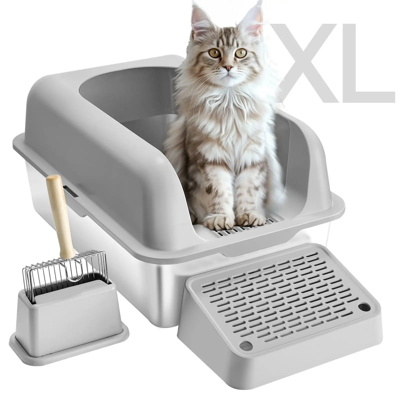 Stainless Steel XL Cat Litter Box – High Walls & Snap Lid, Odor-Proof & Easy Clean, 60L Capacity for High-Urine Cats