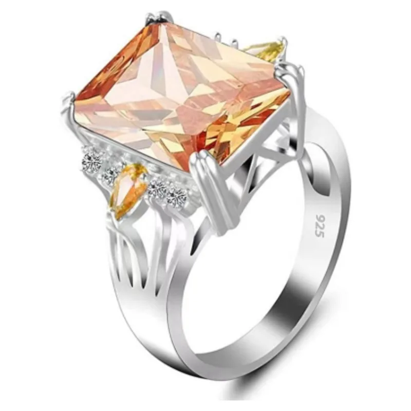 Ein modischer, eleganter und stimmungsvoller, personalisierter Damenring mit eingelegtem quadratischem Zirkon als Weihnachtsgeschenk, Schmuckzubehör