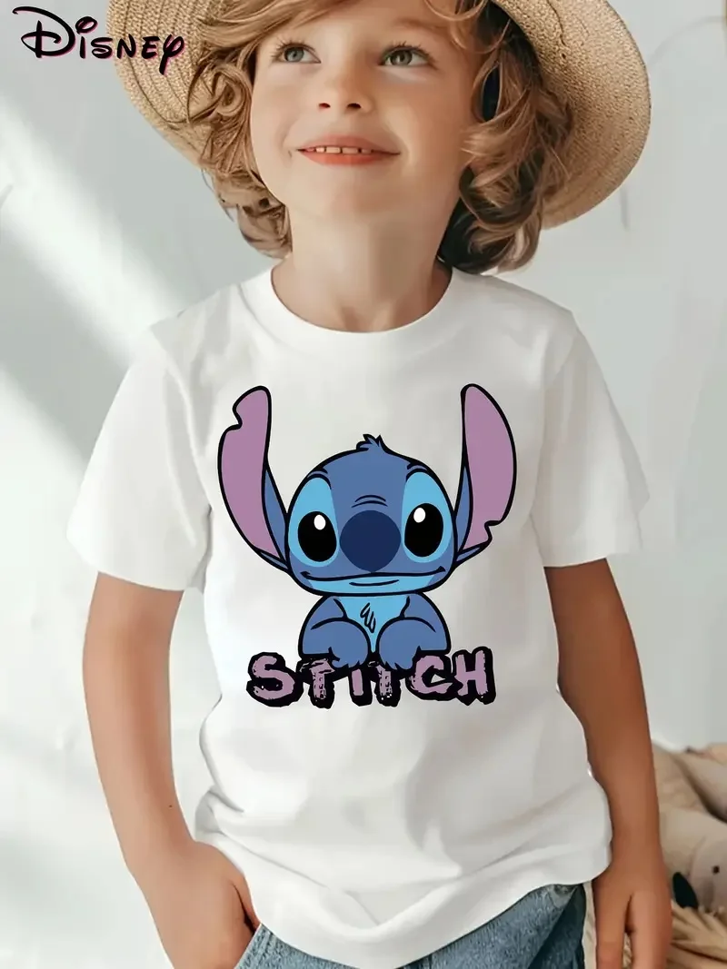 

2025 New Disney Printed Children's Street Fashion Trend Short Sleeve Pure Cotton Round Neck T-shirt