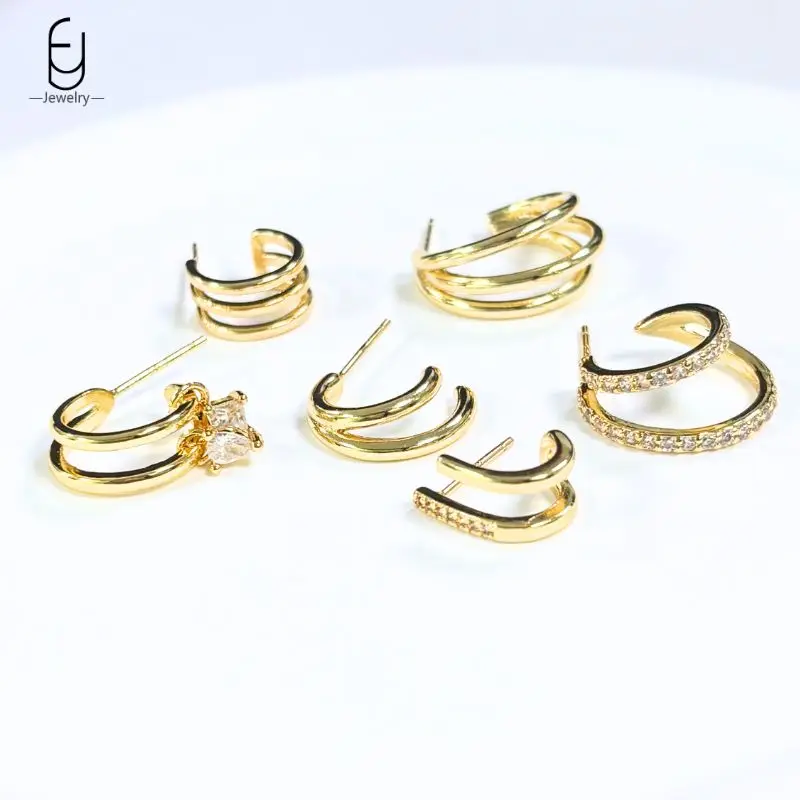 

925 Sterling Silver Needle Classic C-shaped Earrings Women's Fashion Crystal Geometric Stud Earrings High Quality Luxury Jewelry
