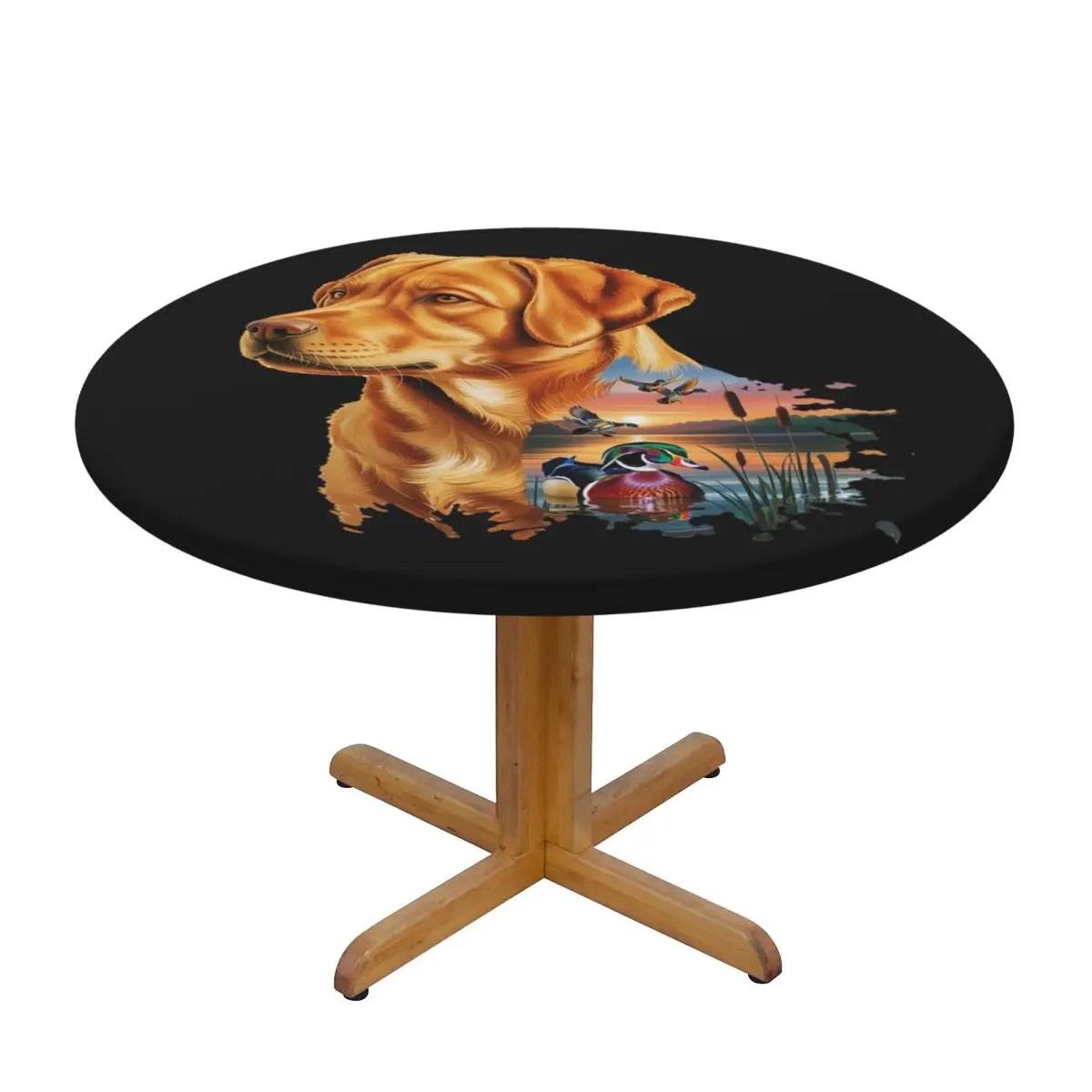 Fox Red Labrador And Wood Duck Sunrise Waterproof Round Tablecloth Oilproof Table Cloth for Kitchen Events Dining Table Cover