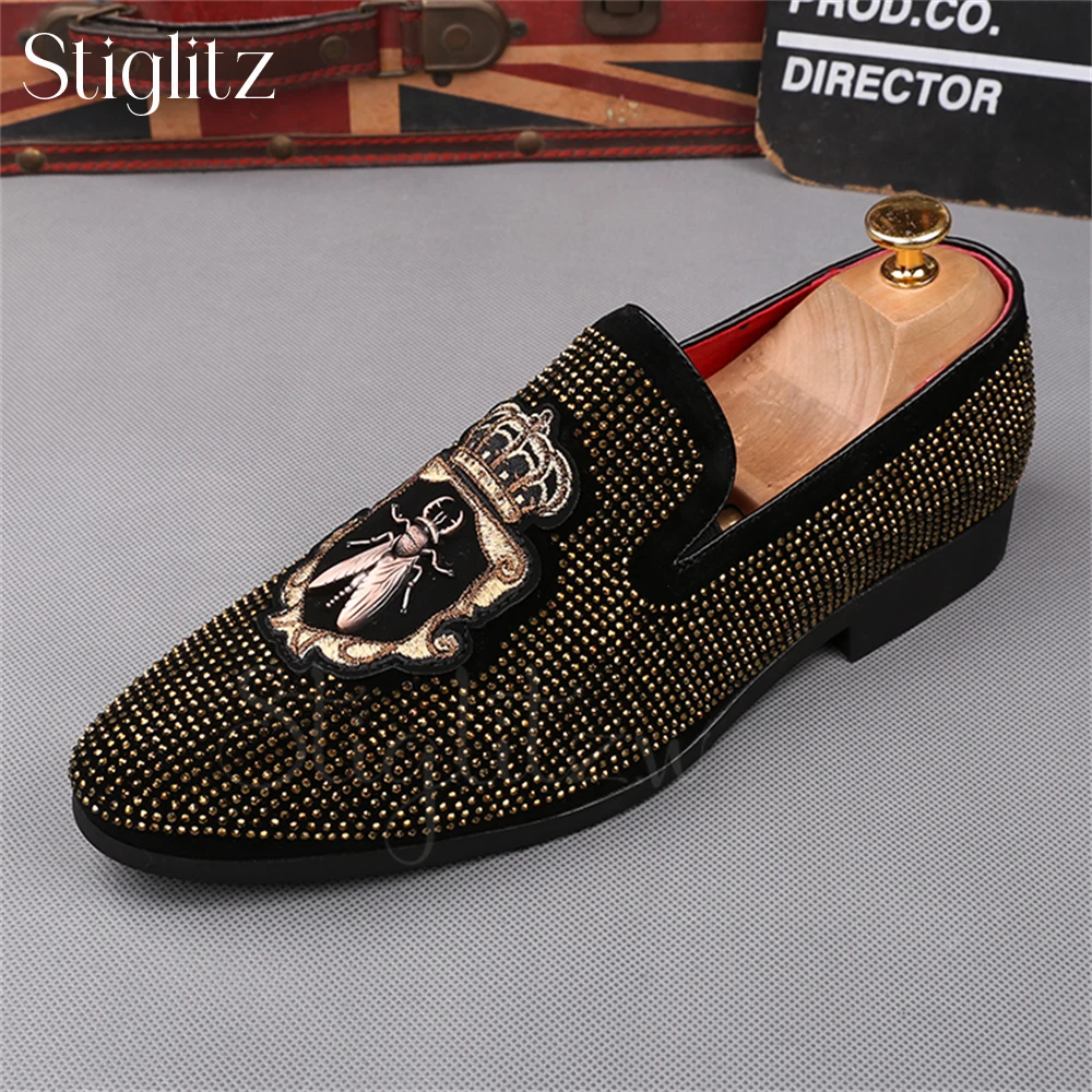 

Handmade Rhinestone Loafers for Men Luxury Designer Style Formal Loafers Slip on Comfortable Shiny Wedding Shoes Banquet Loafers