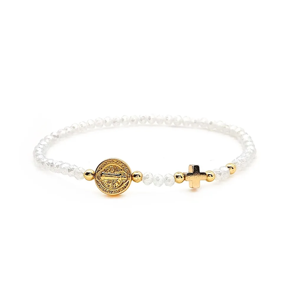 KKBEAD Damen-Armband mit Jesus-Kreuz, Perlenkristall, religiöser Schmuck, Geschenk, San Benito Pulseras, modisches Accessoire – Detail 7