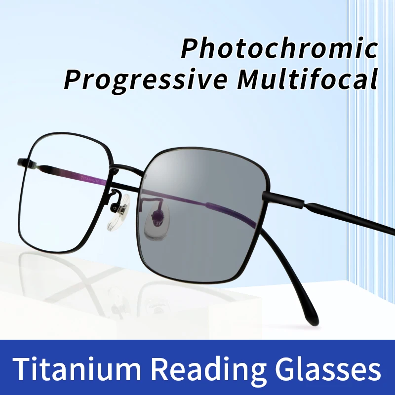 

Photochromic Reading Glasses For Men Progressive Lenses Pure Titanmium Ultra-light Frame Presbyopia Eyeglasses Diopters To +4.0