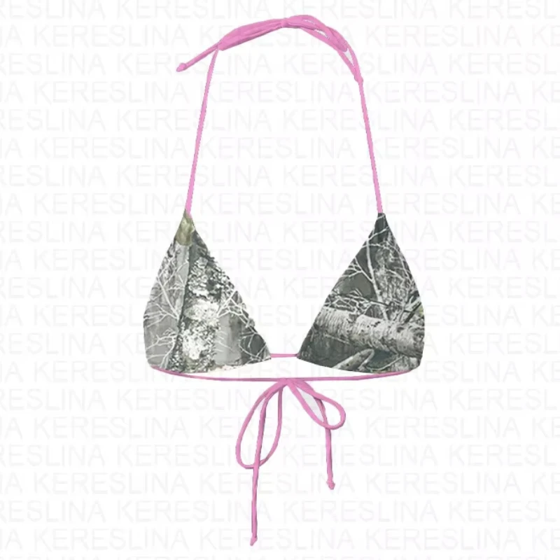 

The 2025 new y2k trendy camouflage print bikini set and sexy lace-up swimsuit