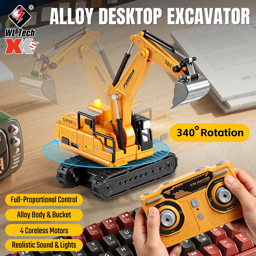 9IMOD 1/64 RC Excavator Alloy Remote Control Engineering Truck Full Proportional with Sound Light 340 Degree Rotation