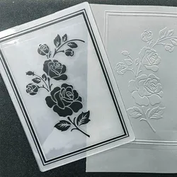 Transparent Frame Plus Rose Embossed Folder, Diy Paper Cuttings Mold Embossed Plastic Plate Design, Scrapbook, 12.7x17.8cm, 2023