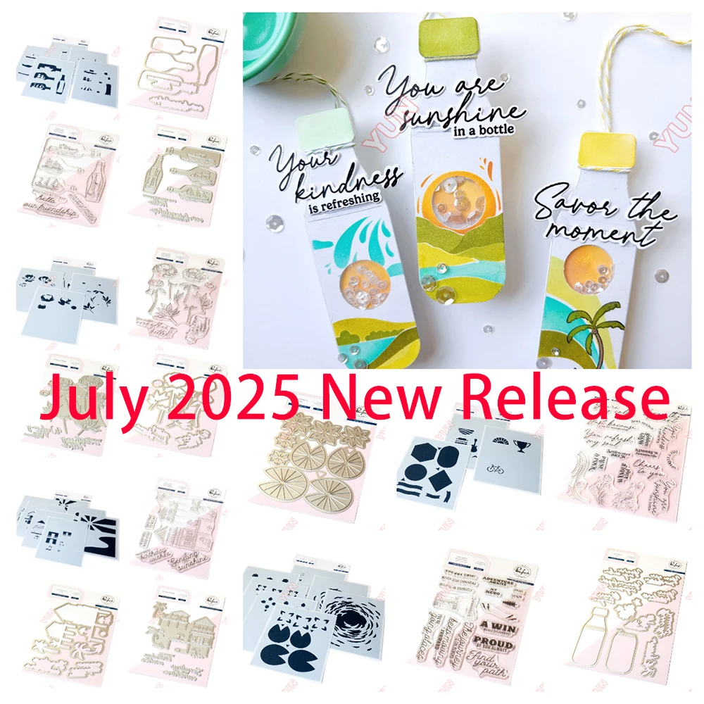 2025 New Pink fresh Coastal Paradise Message in a Bottle Blushing Blooms Dies Stamp Stencils Set Sentiment Dies DIY Scrapbooking