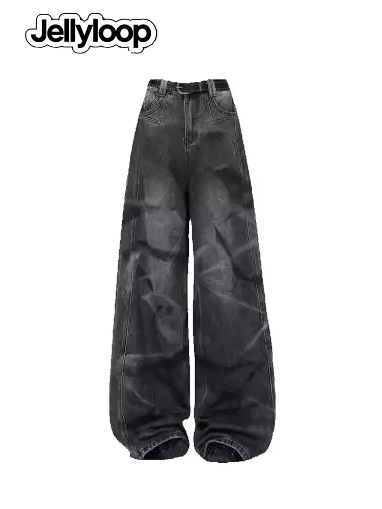 

Осень-зима 202, женские темные академические широкие джинсовые брюки Y2K, мешковатые джинсы для мам 2000-х годов, японские джинсы в стиле Харадзюку, бойфренд, гранж