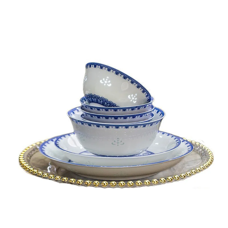 Jingdezhen blue and white exquisite porcelain underglaze color dishes set, household Chinese dishes and tableware
