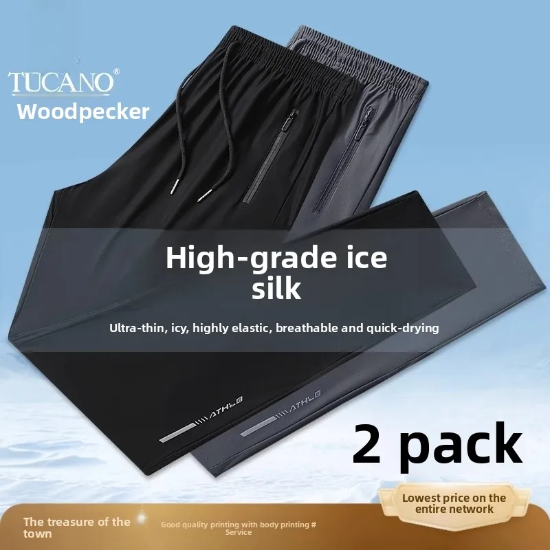 

Мужские летние брюки из ледяного шелка, быстросохнущие, свободного кроя, прямые, повседневные, дышащие, комфортные, спортивные, с манжетами, длинные