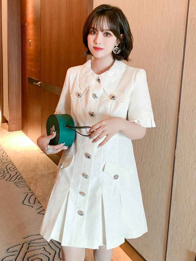 

MIUCO Luxury Embroidered iny Sequin High Waist A-Line Dr for plus Size Women Ele Flip Collar ort Sve Dr