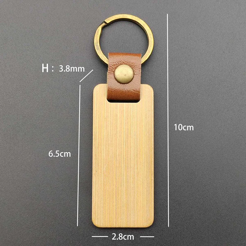 Blanko Kreativer Leder-Holz-Schlüsselanhänger Rund Rechteckig DIY-Zubehör Modische Taschenanhänger Charms Autoschlüsselring Souvenir-Geschenke – Detail 4
