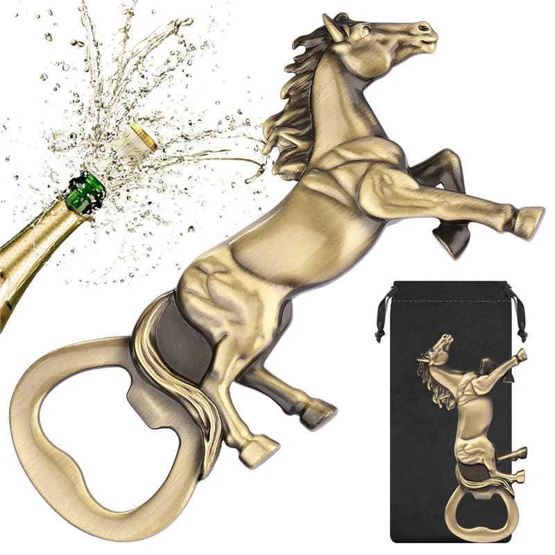 

Vintage Metal Beer Opener Running Horse Shape Bottle Opener Kitchen Bar Accessory Corkscrew Wedding Party Gift Set with Bag