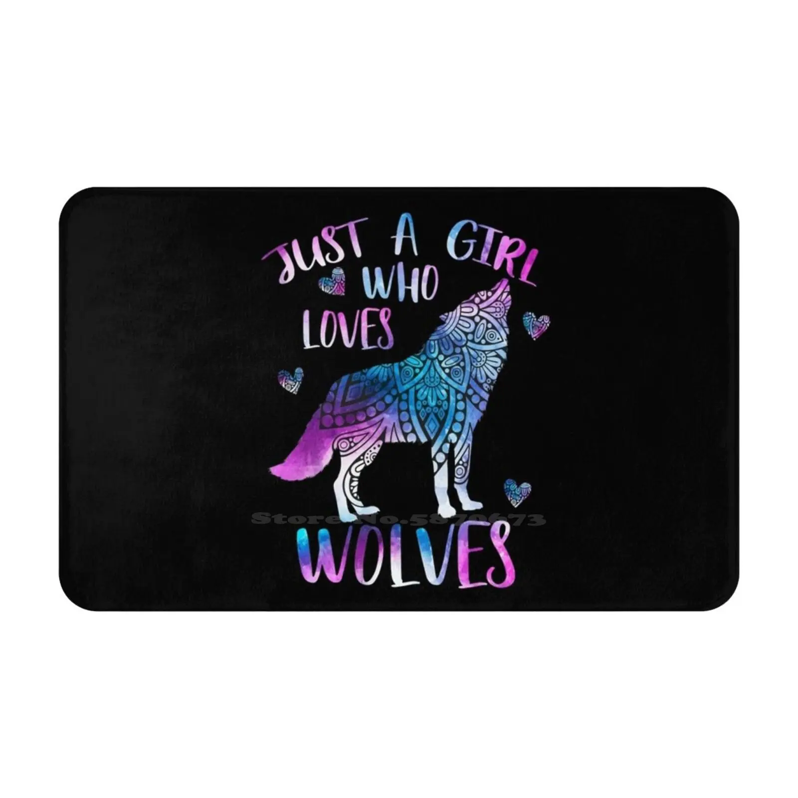 Just A Girl Who Loves Wolves 3D Soft Non-Slip Mat Rug Carpet Foot Pad Full Moon Night Creatures Grey White Timber Artic Girls